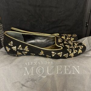 Alexander McQueen Black Flats with Gold Embellishments